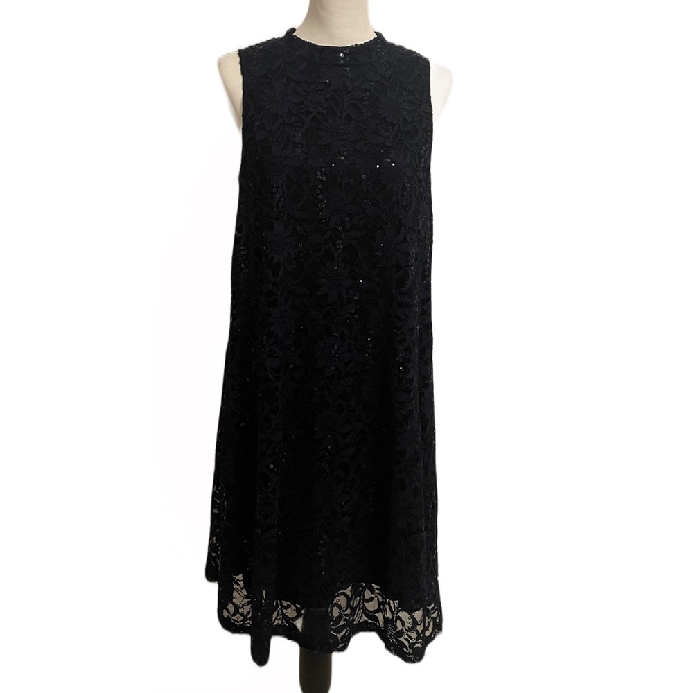 TIANA B Navy Blue Sequined A-Line Sleeveless Dress SZ 12 NWT